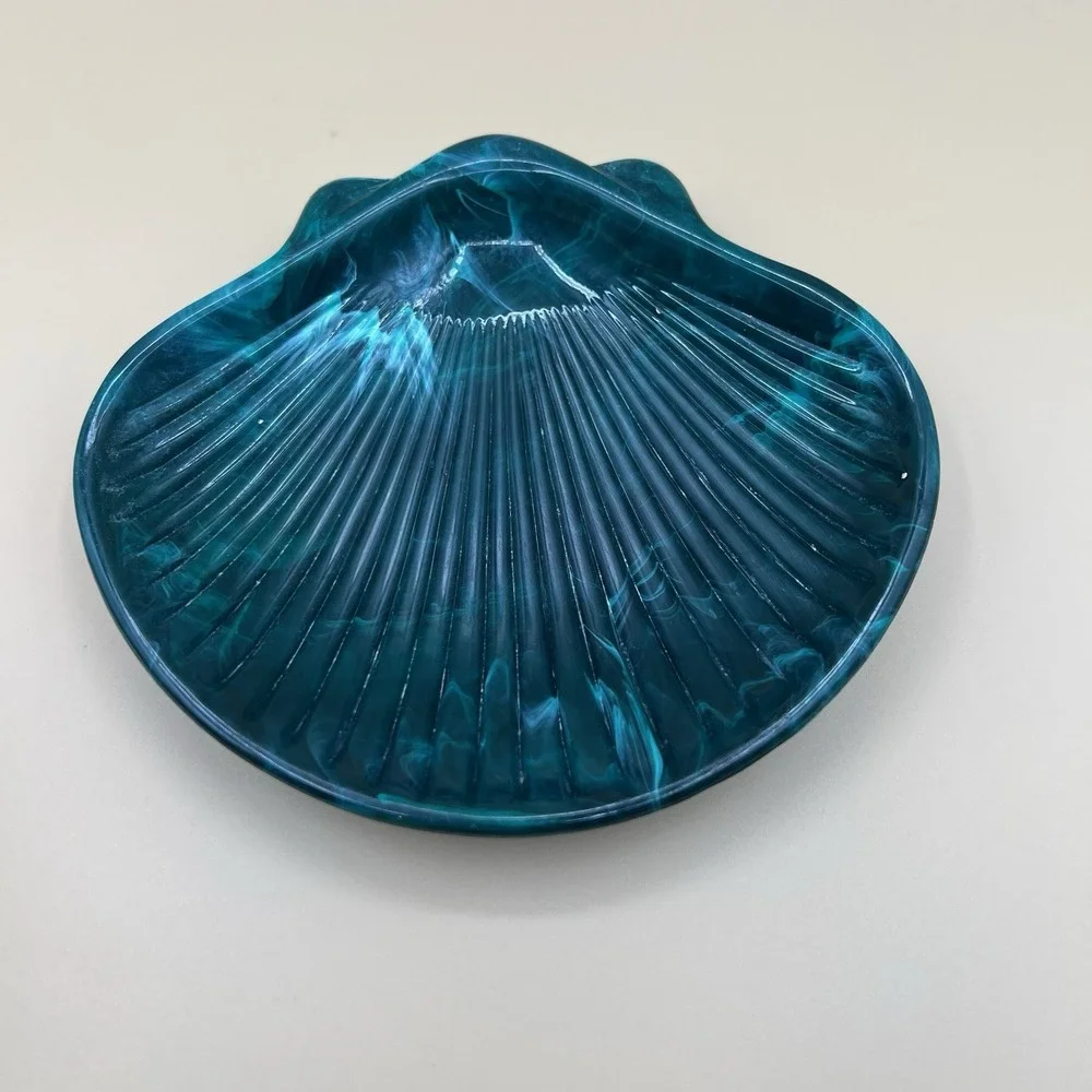 Vtg Blue/Green SWAN + SHELL Hard Soap Dish Vanity Hard Plastic Bathroom Set
